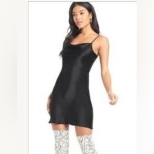 Bebe black satin slip on dress size L NWT